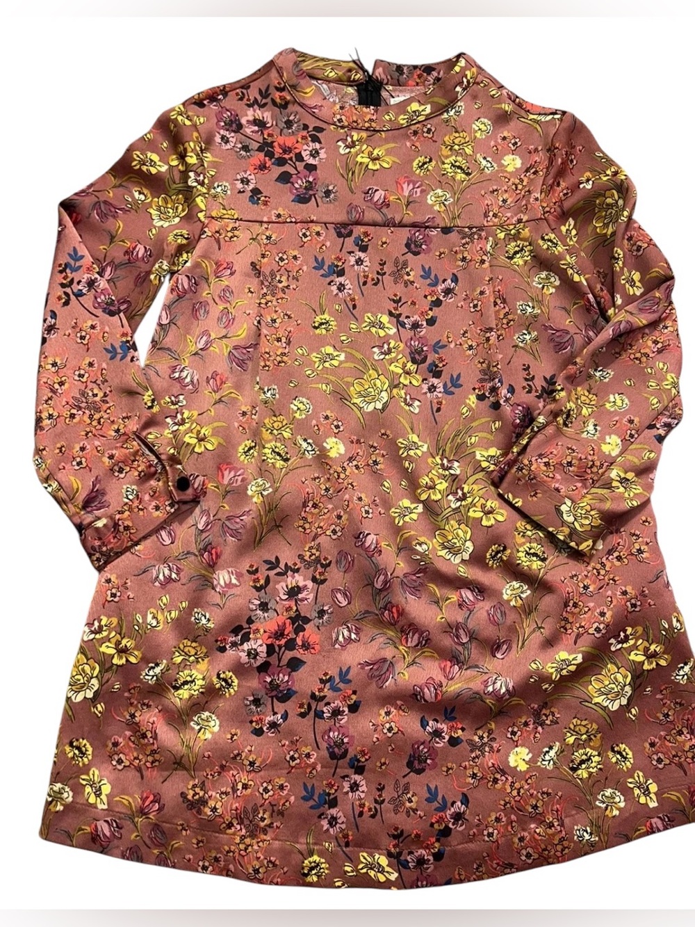 Zara Girls Dusty Rose Floral Long Sleeve A-Line Dress Size 7